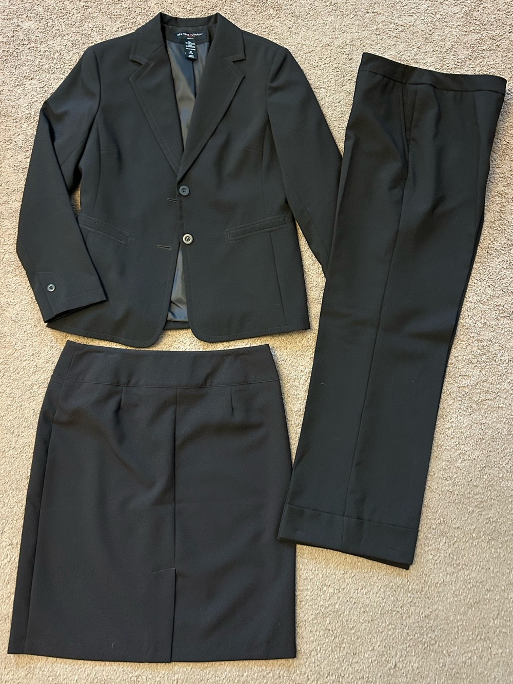 New York & Company Women's Brown Three-Piece Suit Blazer 10P Pants 12P Skirt 10